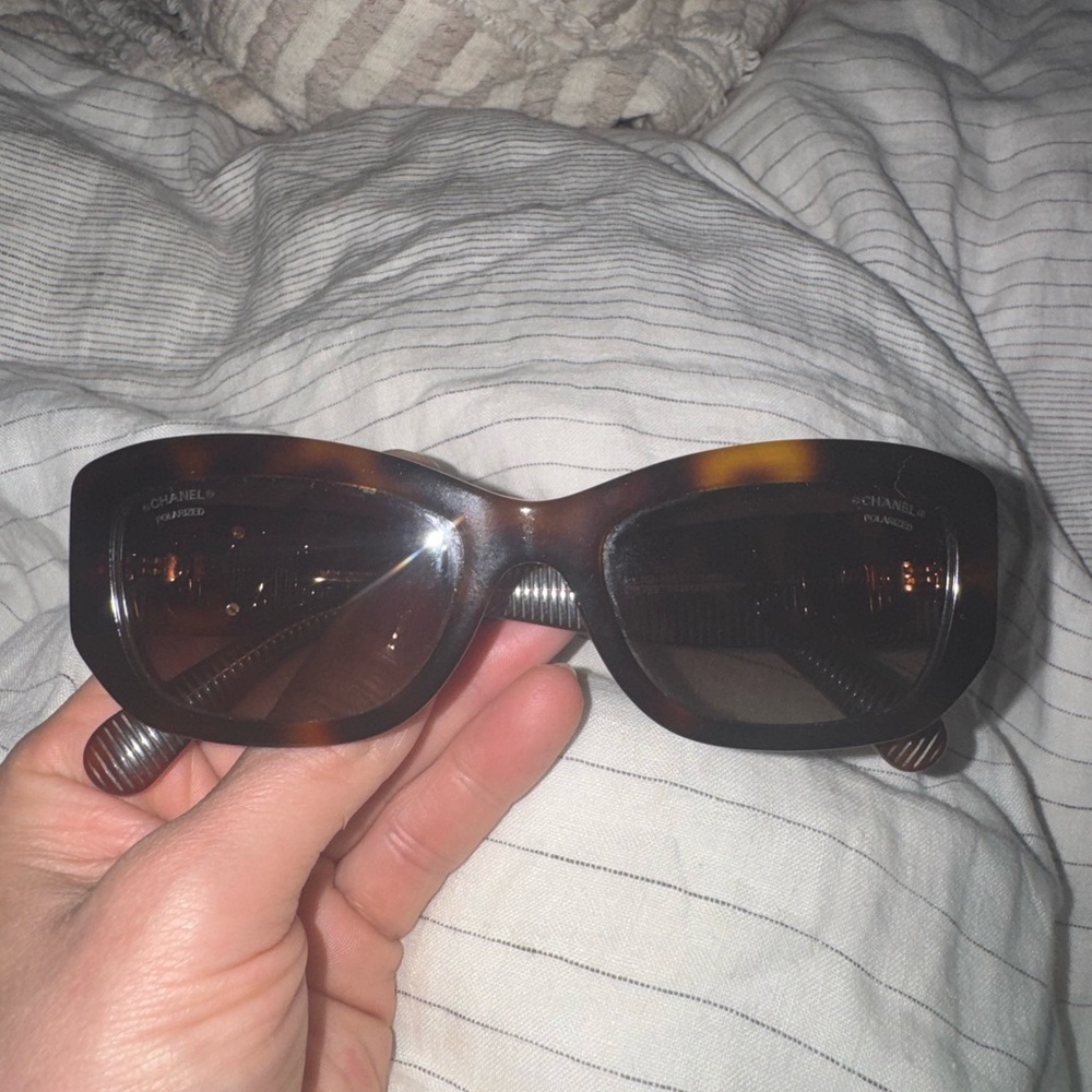 CHANEL Women's Tortoiseshell Rectangular Sunglass… - image 1